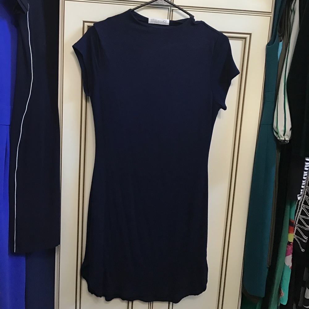 Navy short sleeve high neck dress