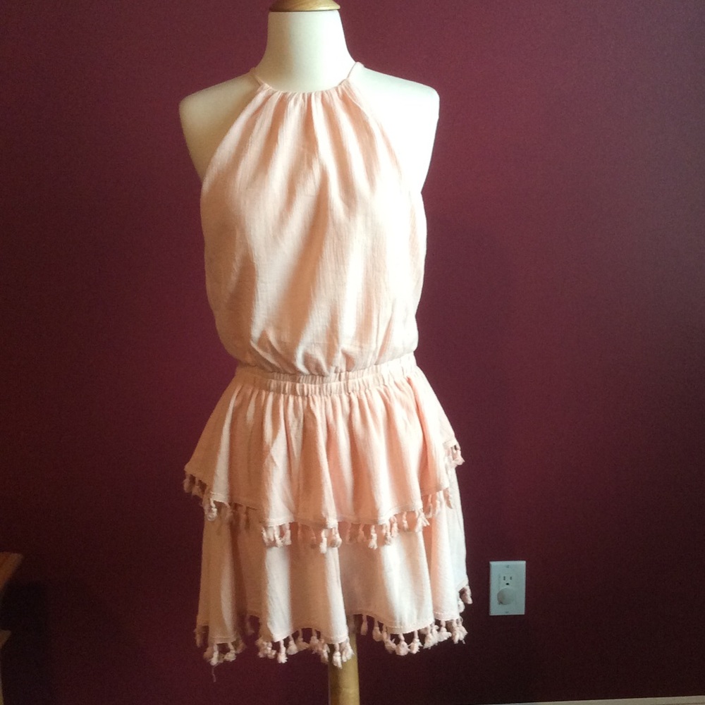 Hippie love peach halter tassel dress SZM