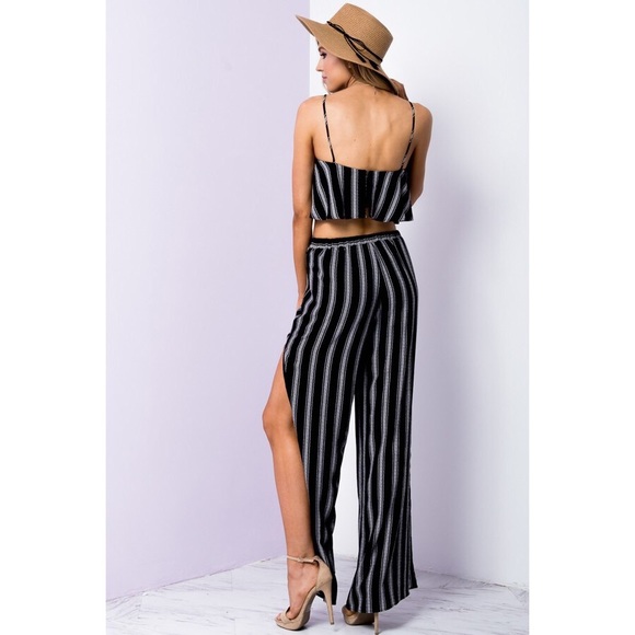 LAST || HAMPTONS Set of stripped pants & crop top - Picture 2 of 5