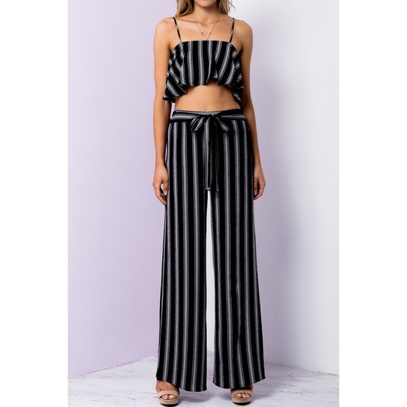 LAST || HAMPTONS Set of stripped pants & crop top - Picture 4 of 5