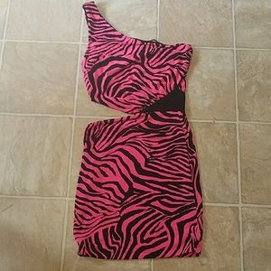 Neon pink zebra print dress