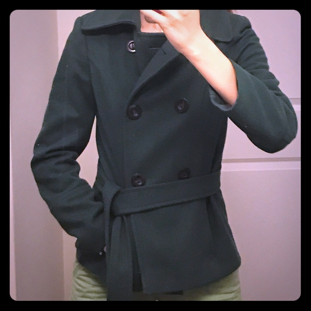 Zara forest green pea coat size small 26