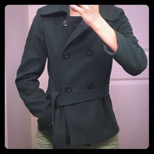 Zara forest green pea coat size small 26
