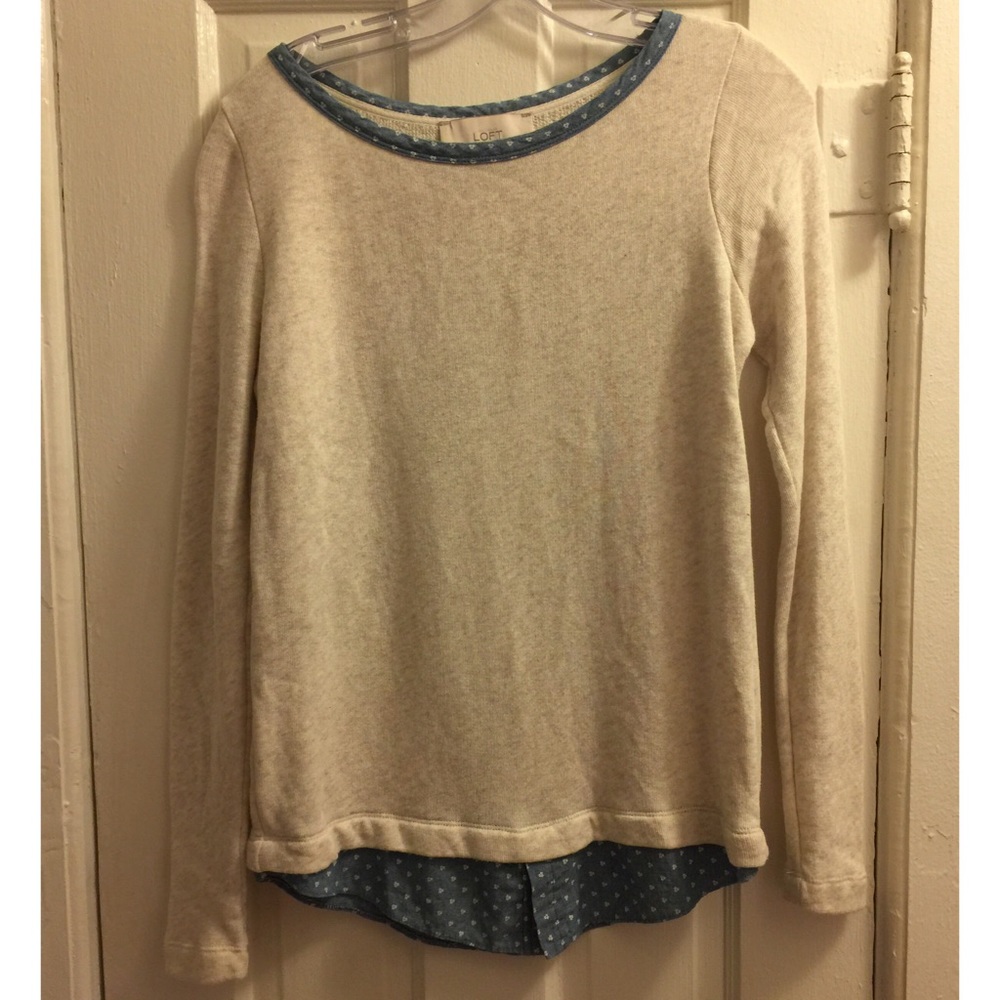 LOFT long sleeve sweater with chambray trim