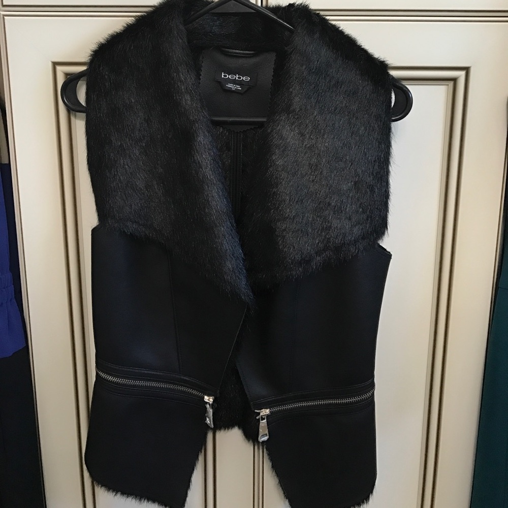 Bebe leather and fur vest