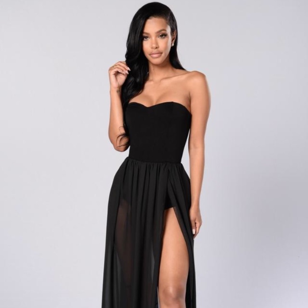 Black Sheer Strapless Dress