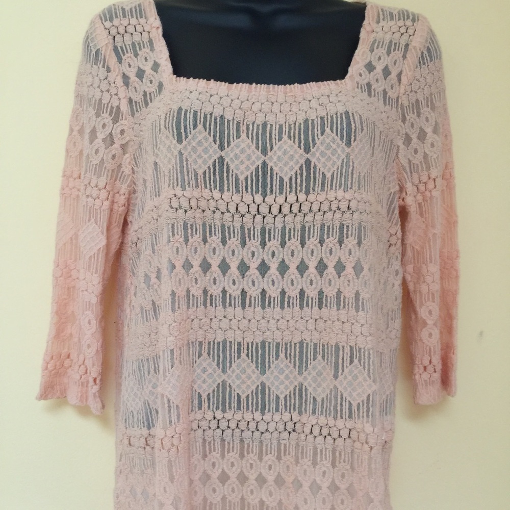 LUCKY BRAND Peachy Pink Crocheted Lacework Shirt