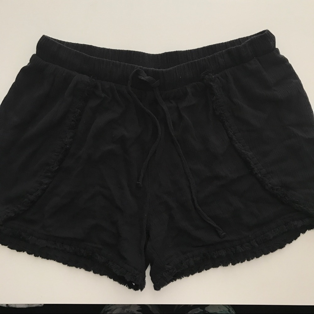 Black rayon shorts w/elastic waist and drawstring