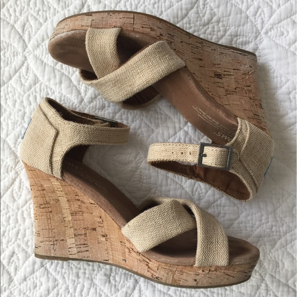 TOMS burlap cork wedges