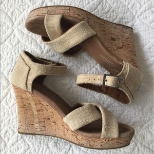 TOMS burlap cork wedges