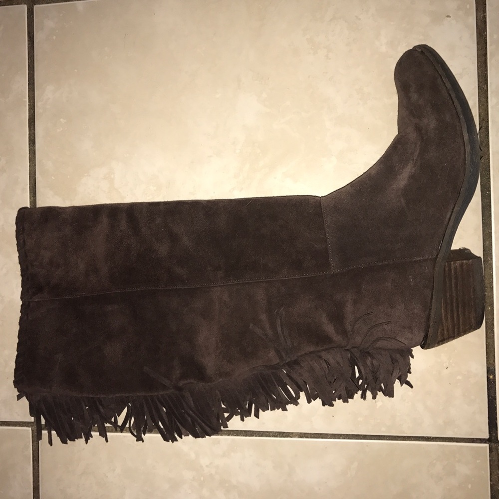 Dark brown fringe boots