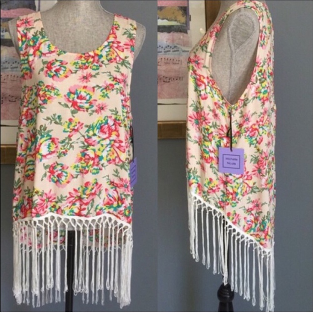 Michelle Nicole Floral Fringe Top
