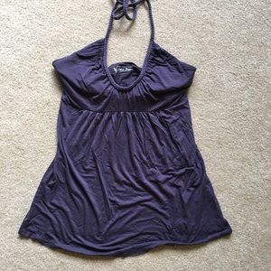 Blueish/purple halter top.