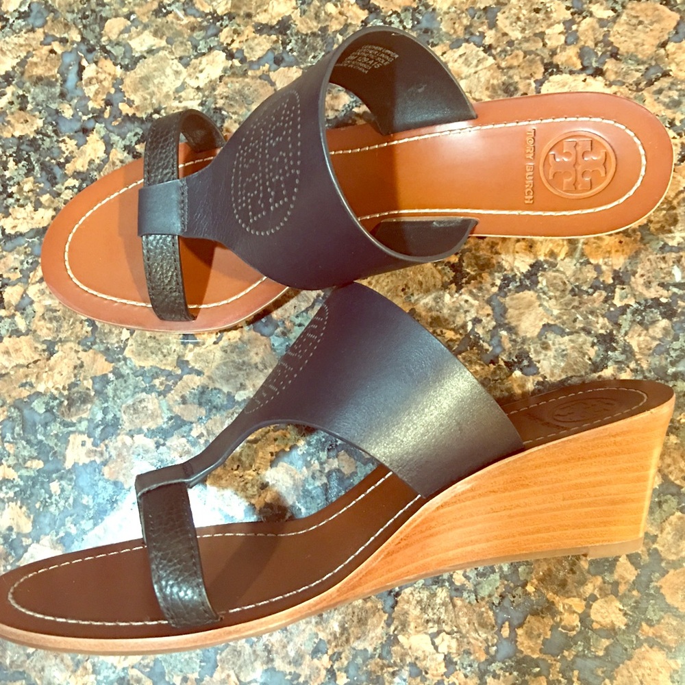 New Tory Burch leather wedge sandal. Size 8