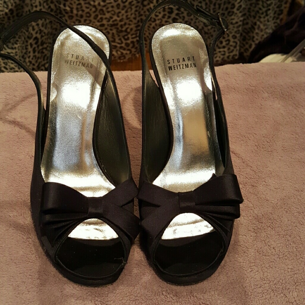 Stuart Weitzman Navy Satin Sling Backs