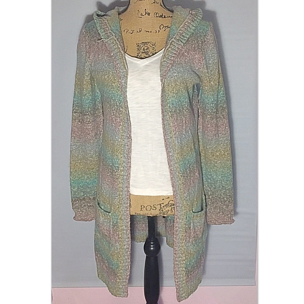 Maurices Long Hooded Open Sweater Size Medium