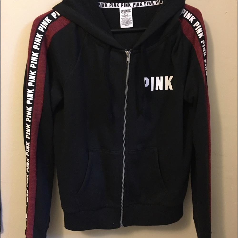 "PINK" black and red zip up hoodie