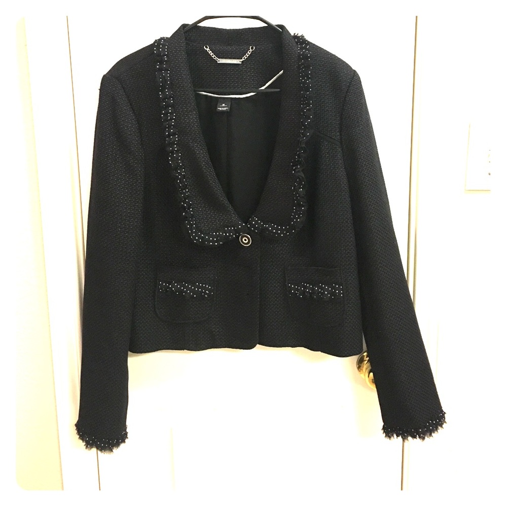 Tweed, black blazer from White House/Black Market