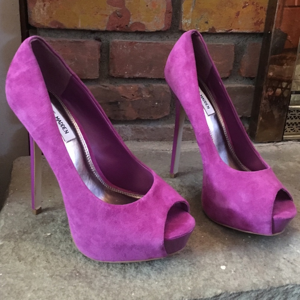 Steve Madden Purple Suede Open Toe Pumps Sz 10