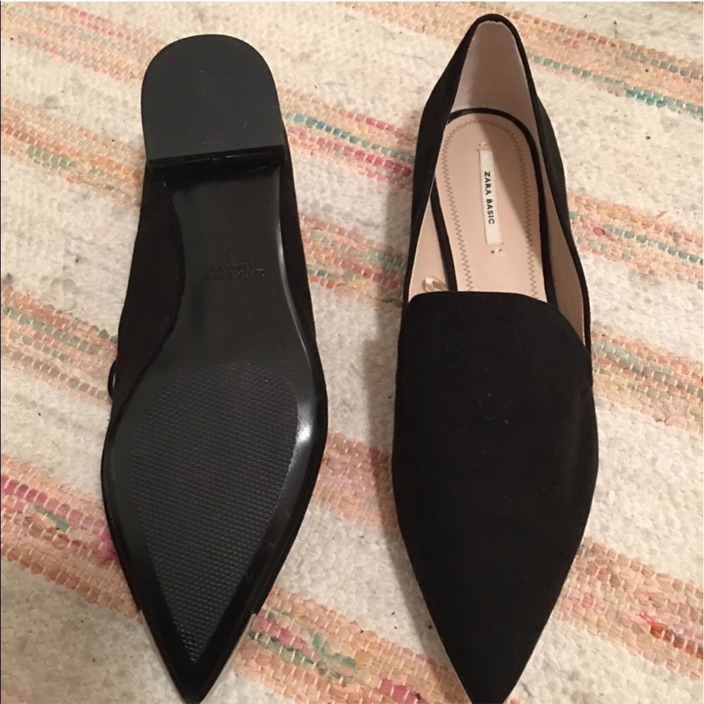 Zara pointed black suede loafers *trending SS17