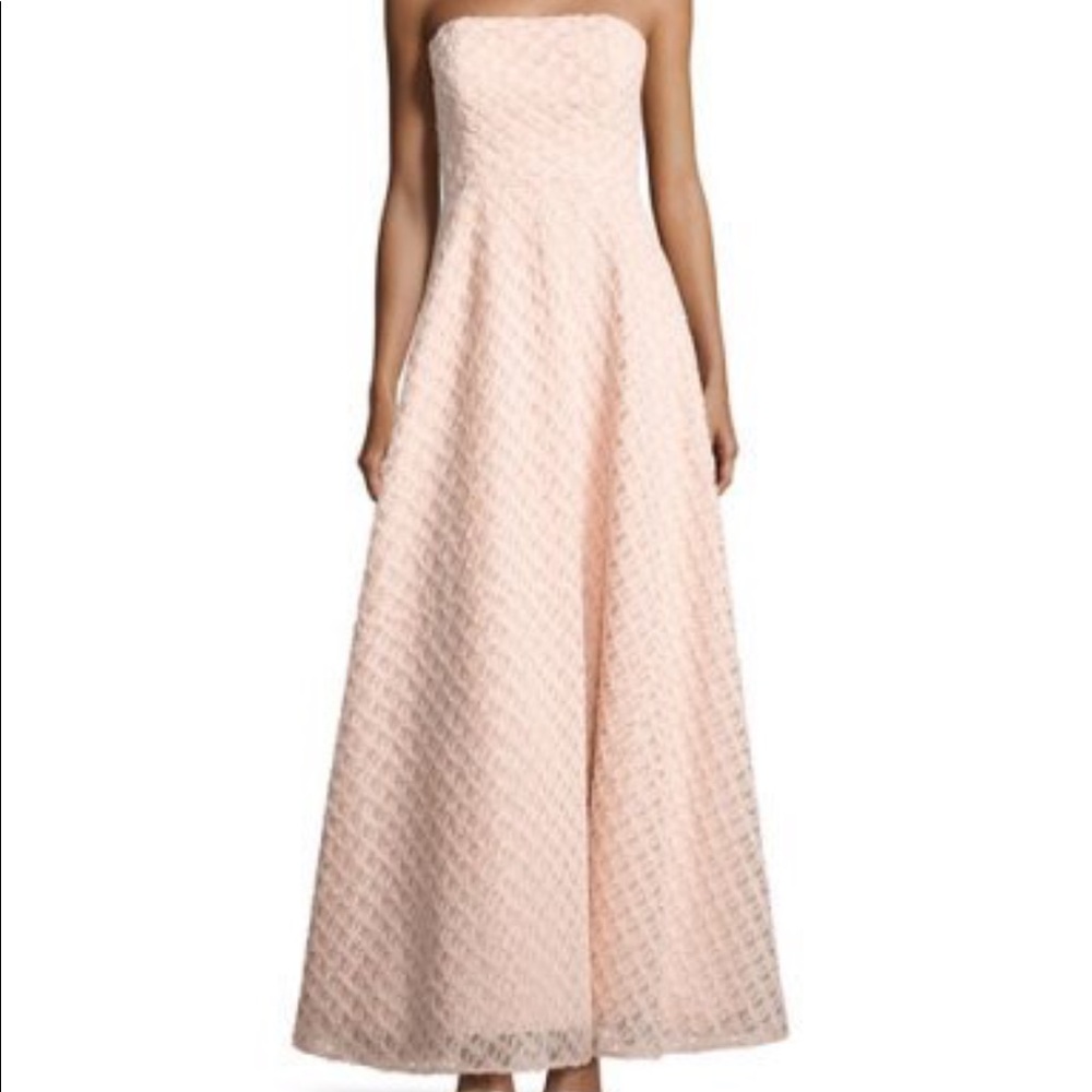 Strapless 3D Ruffle Texture Blush Prom Gown bustle - Picture 3 of 3