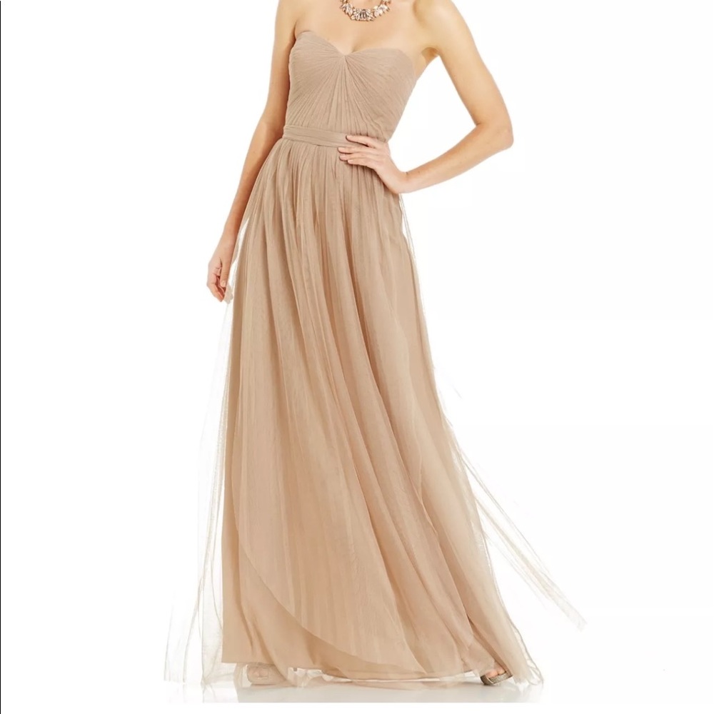 Adrianna Papell Nude Beige Tulle Prom Gown