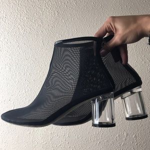 Mesh pointed ankle boots w transparent heel