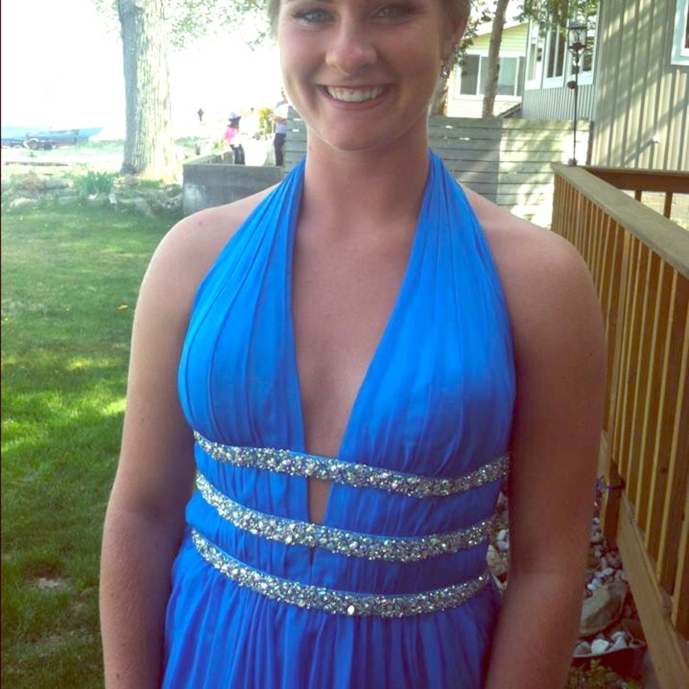 Blue Backless Prom Dress