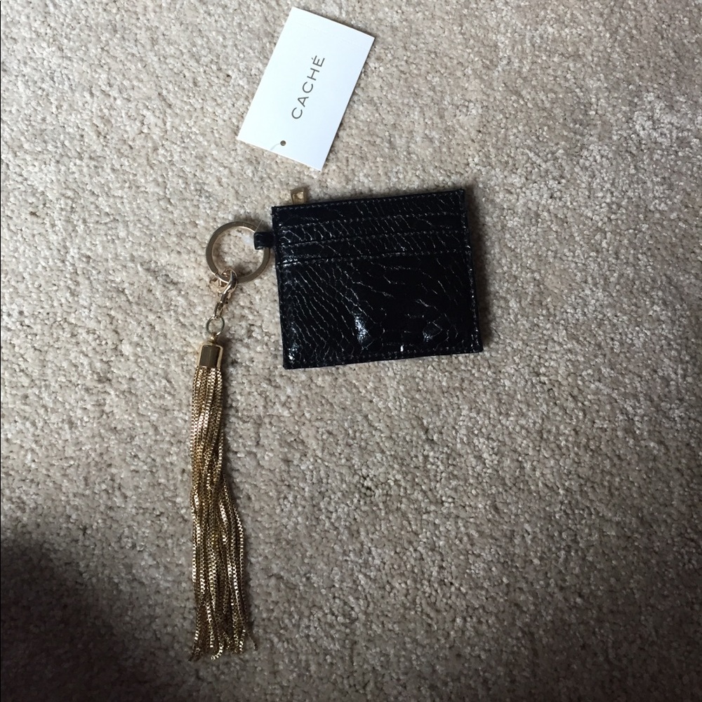 Black keychain card holder
