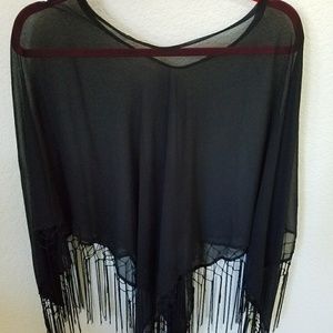 Sheer black fringe poncho