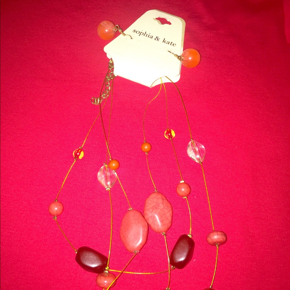 Necklace set coral and brown