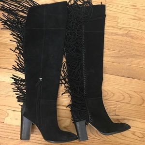 Black suede knee high fridge boots