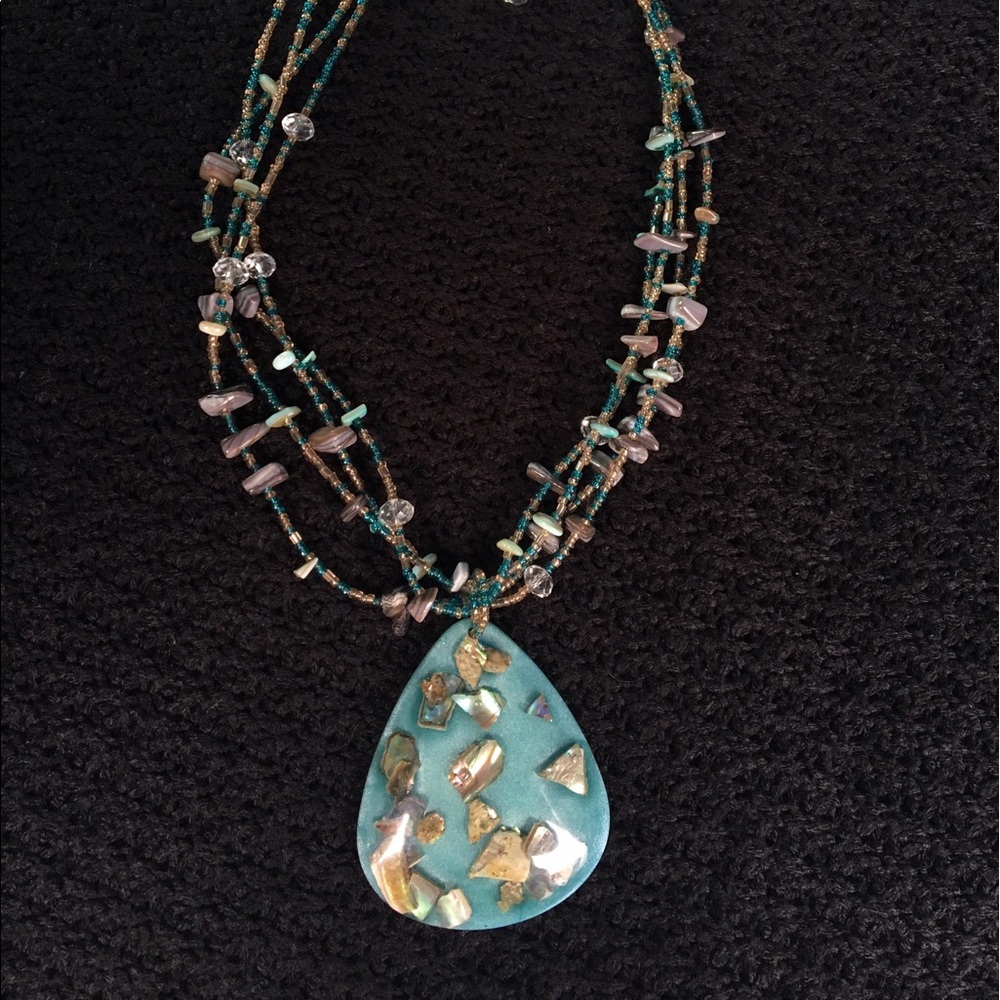 Fashion Light Aqua & Tan 2pc Necklace w/Earrings