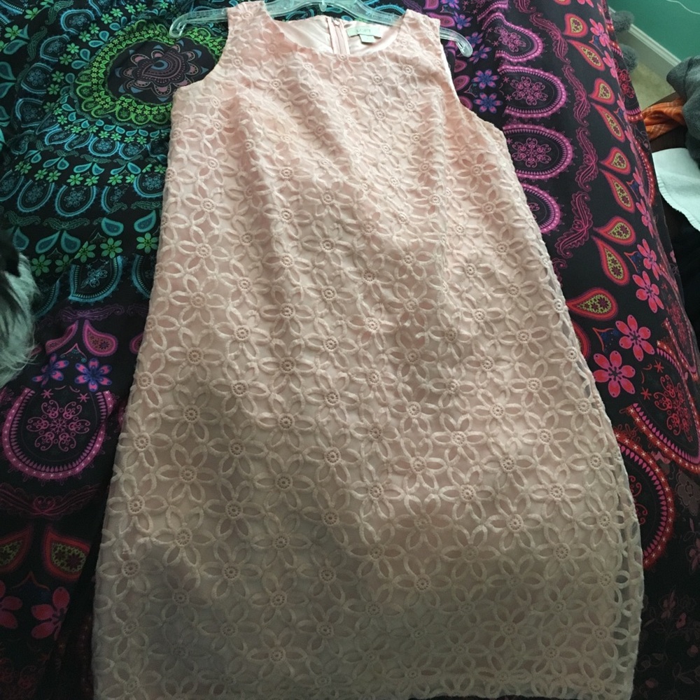 Loft, soft pink flower embroider dress