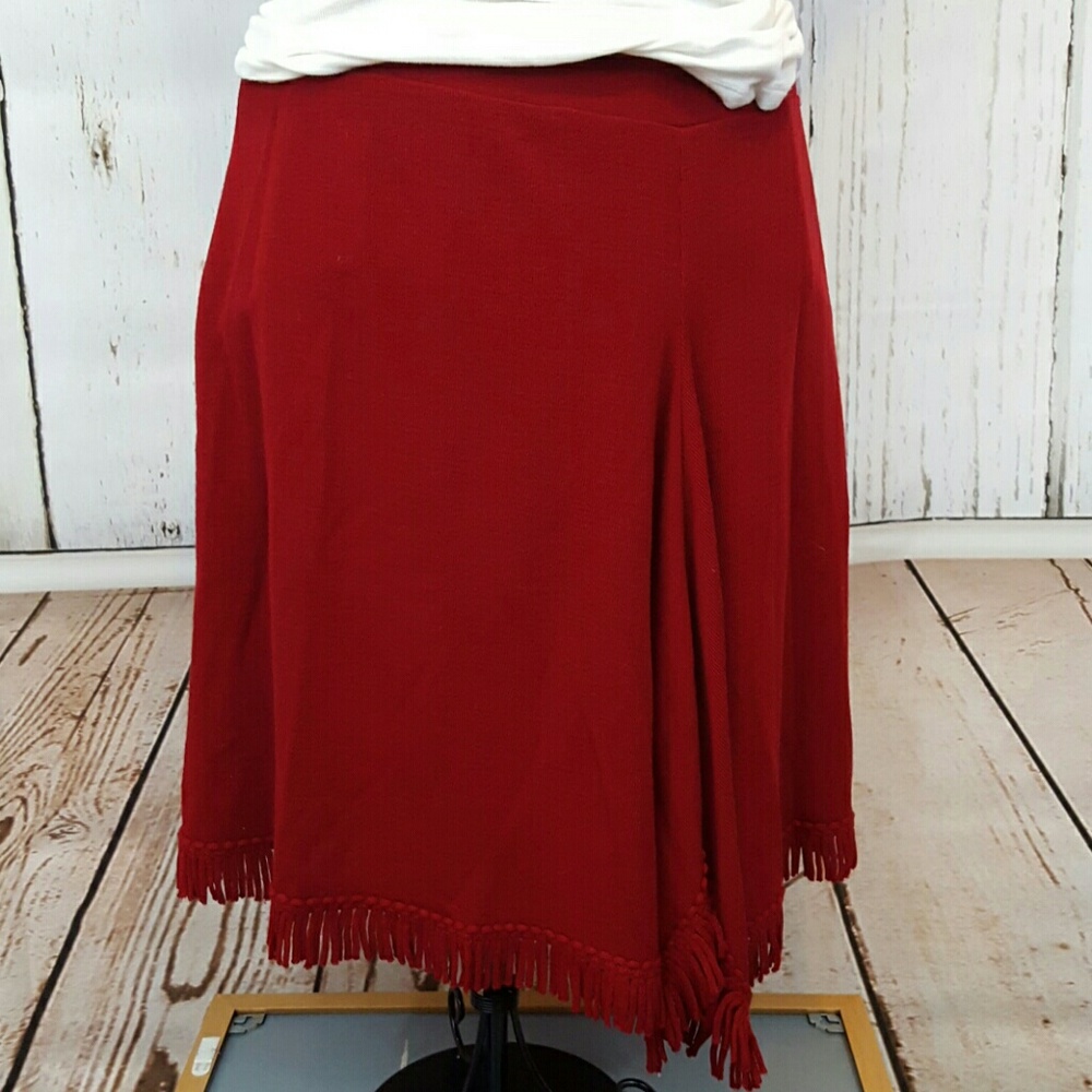 SALE!  Vintage Asymmetrical Red Fringe Skirt, XL