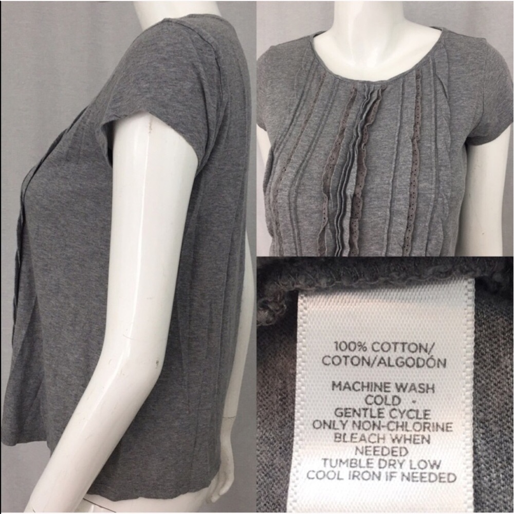 SOLD 🍭Sz Small LOFT Gray Ruffle Short Sleeve Top - Picture 3 of 4