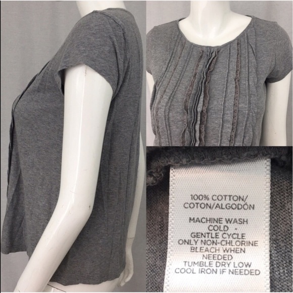 SOLD 🍭Sz Small LOFT Gray Ruffle Short Sleeve Top - Picture 3 of 4