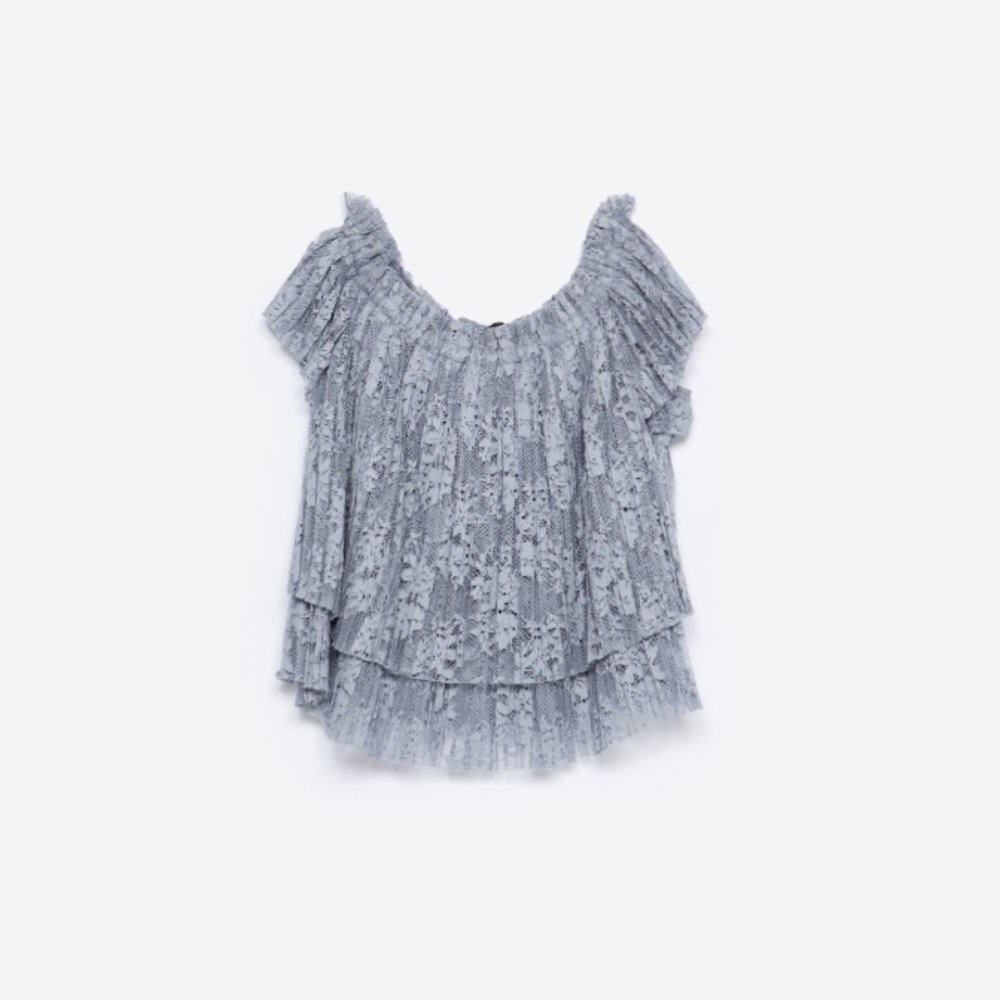 Ruffle Lace Off The Shoulder Crop Top