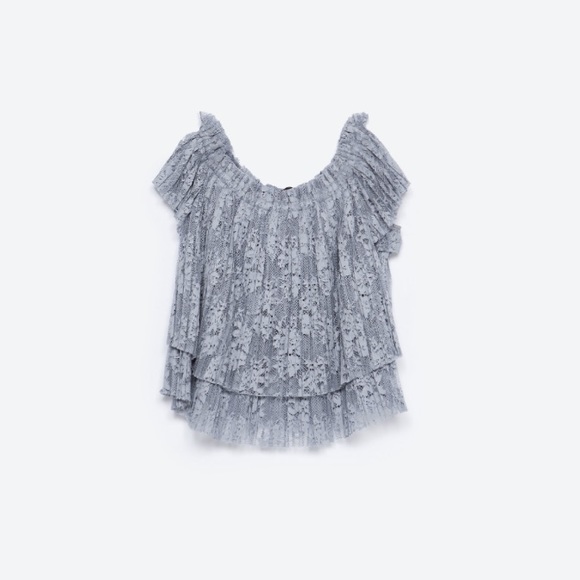 Ruffle Lace Off The Shoulder Crop Top - Picture 1 of 4
