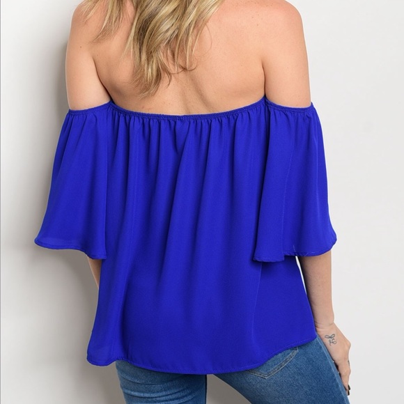 Blue Off The Shoulder Strapless Top Blouse S M L - Picture 2 of 2