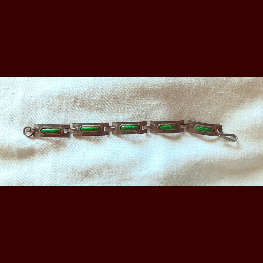 Green Enamel Metal Danish Vintage Bracelet