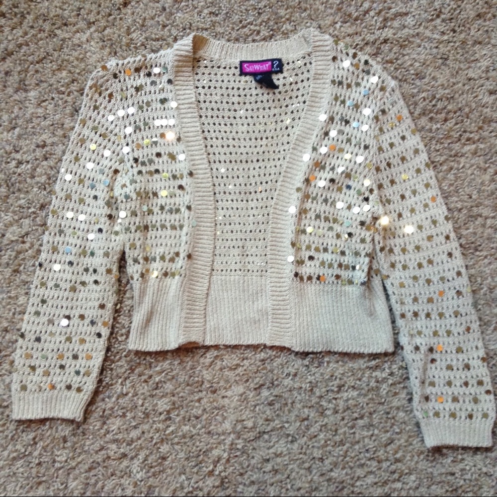 2 for $12Crocheted Tan Shrug with Big Gold Sequins