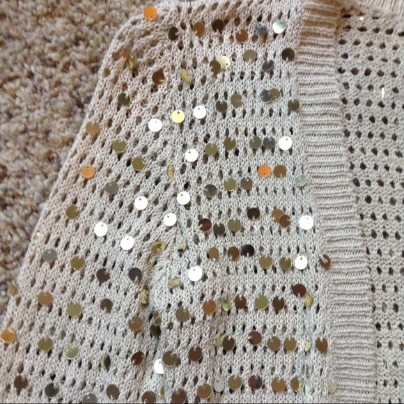2 for $12Crocheted Tan Shrug with Big Gold Sequins - Picture 2 of 5