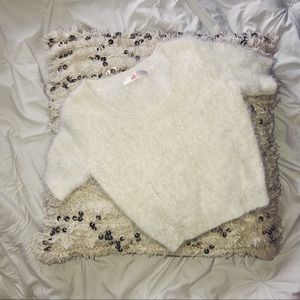 Fuzzy white crop top from America Apparel