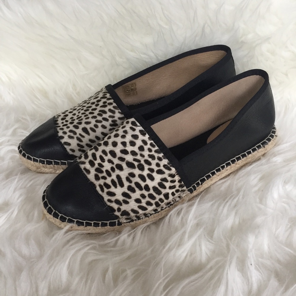{Heyraud} Pony Hair & Leather Espadrilles Slip Ons