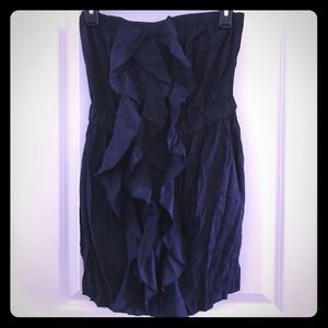 Navy strapless dress with pockets