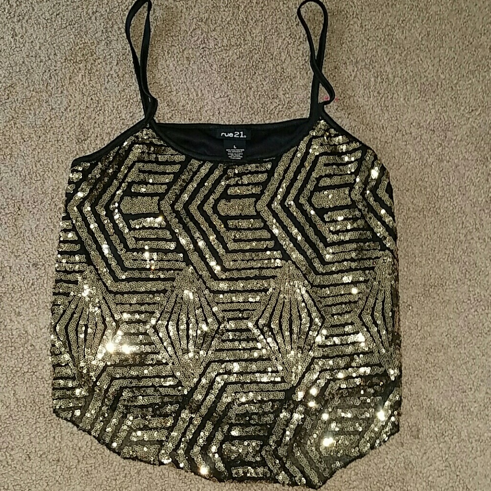 Gold Sequin Strappy Crop Tank