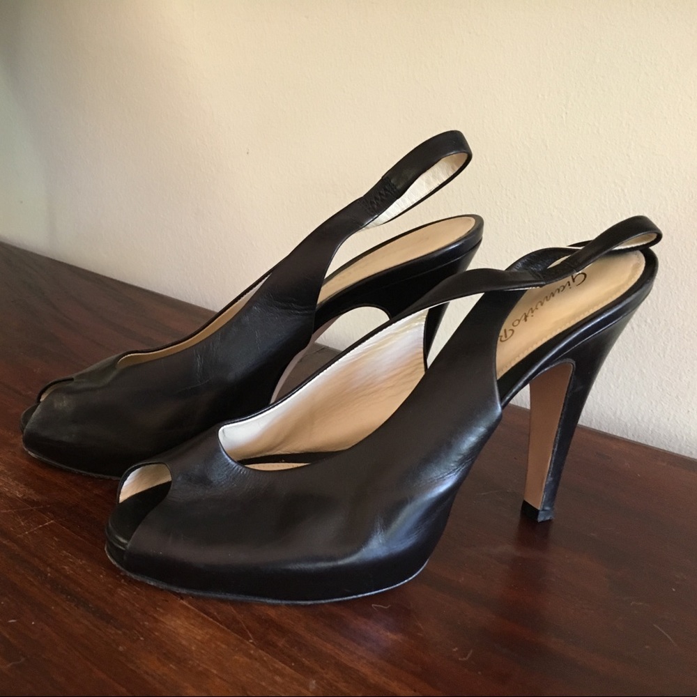 Gianvito Rossi Black Leather Platform Slingbacks