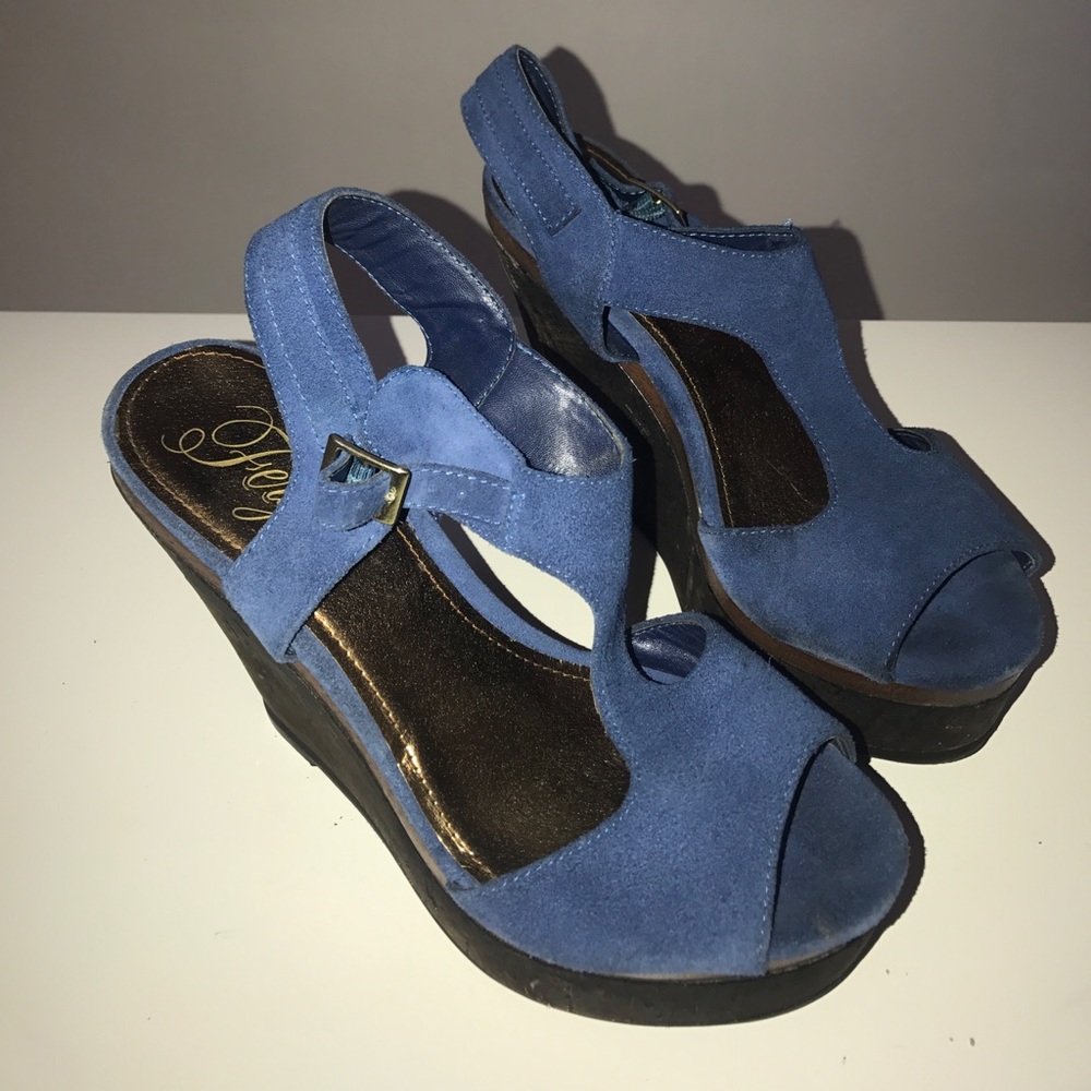 Blue Open Toe Wedges