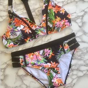 Black Floral Cut Out Bikini